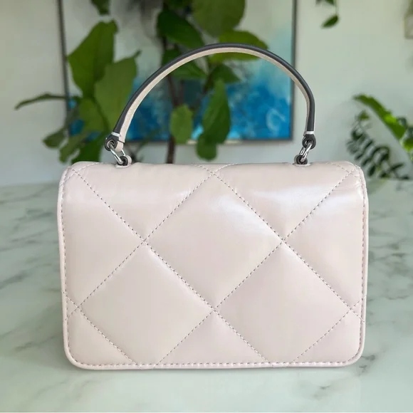 Tory Burch Kira Mini Quilted Leather Top Handle Crossbody Bag w/ Chain Soft Pink